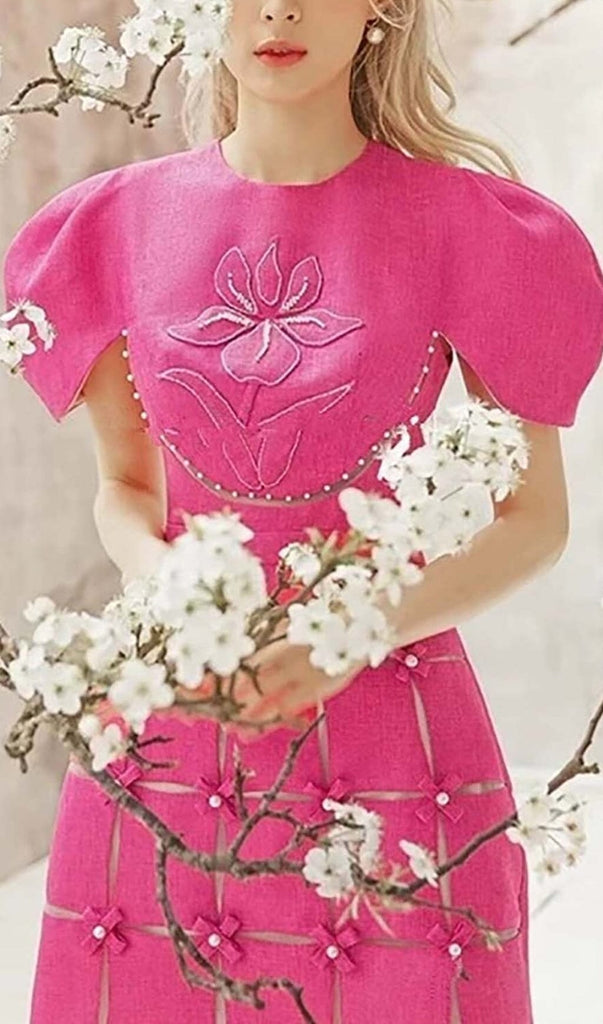 3D FLOWER O NECK MINI DRESS IN PINK DRESS OH CICI 