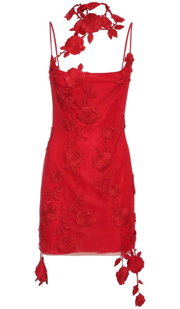 3D FLOWER SUSPENDER DRESS IN RED DRESS OH CICI 