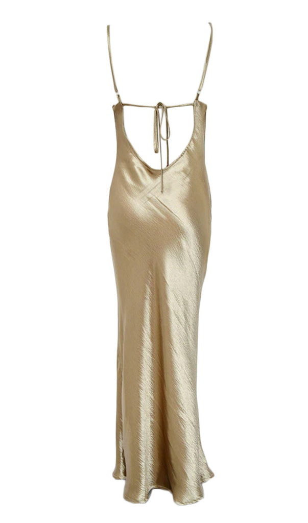 Gold Satin Loose Slip Sleeveless Backless Maxi Dress-New Arrivals-Oh CICI SHOP