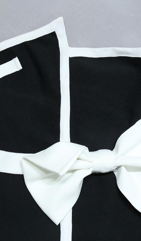 BLACK OFF SHOULDER PATCHWORK MINI DRESS-Bandage Dresses-Oh CICI SHOP