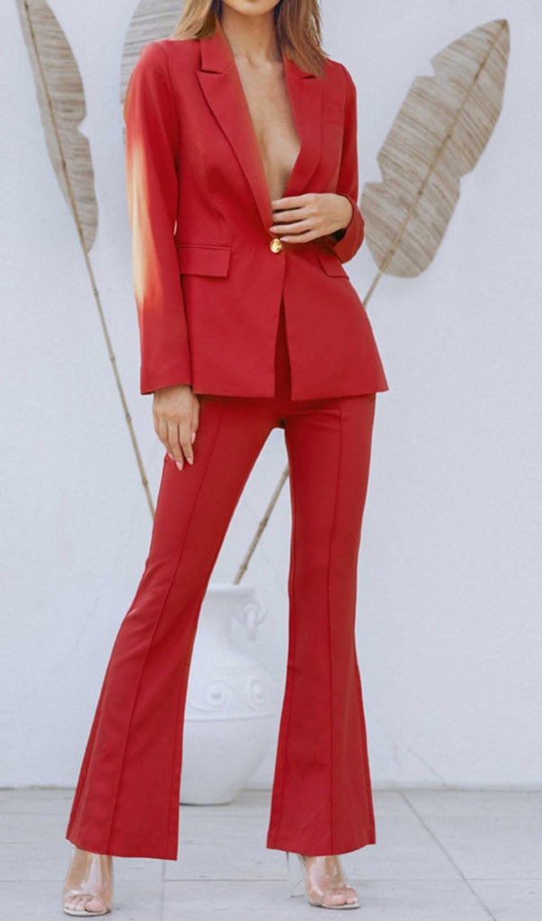 RED BUTTON BLAZER SET-Sets-Oh CICI SHOP