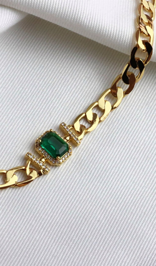 18K GOLD EMERALD CRYSTAL CHAIN NECKLACE-Earrings-Oh CICI SHOP