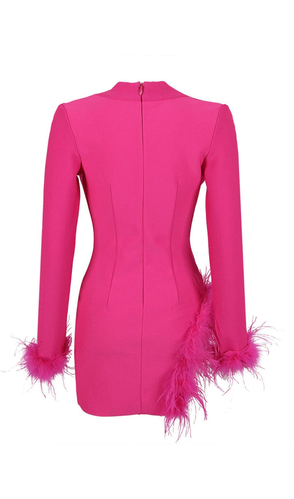 FEATHER JACKET DRESS IN HYPER PINK-Oh CICI SHOP