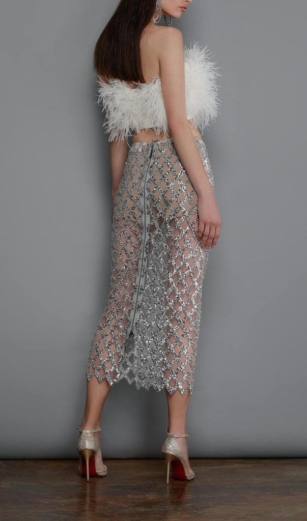 FEATHER SEQUIN TWO PIECE SET IN WHITE-Oh CICI SHOP