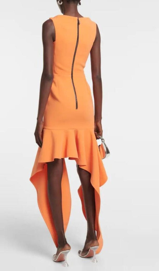 RUFFLED ASYMMETRIC HIGH-LOW DRESS IN ORANGE DRESS OH CICI 