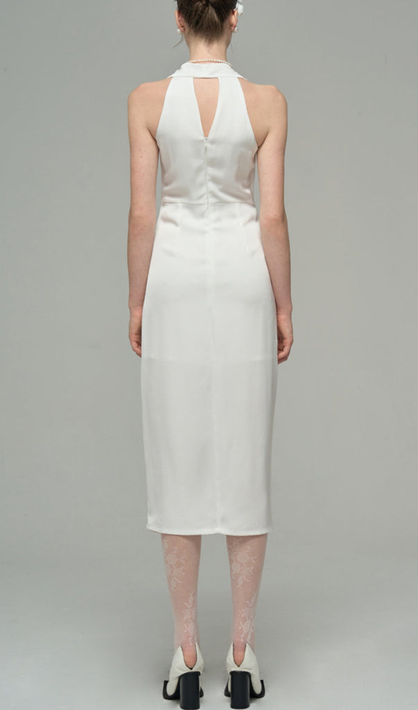 SATIN PEARL DECORATIVE DRESS IN WHITE-Oh CICI SHOP