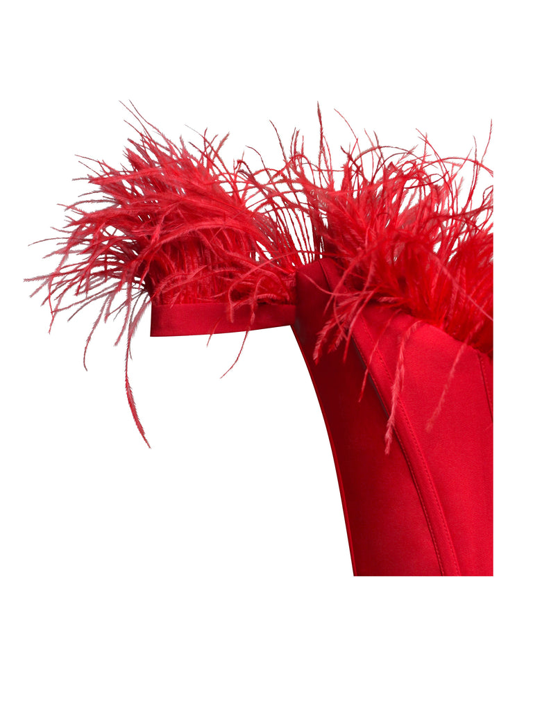 Oralia Red Feather Trim Corset Top-Tops-Oh CICI SHOP