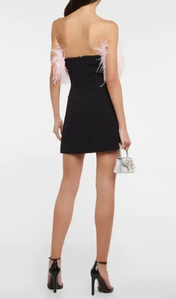 BANDAGE FEATHER CRYSTAL MINI DRESS IN BLACK-Dresses-Oh CICI SHOP