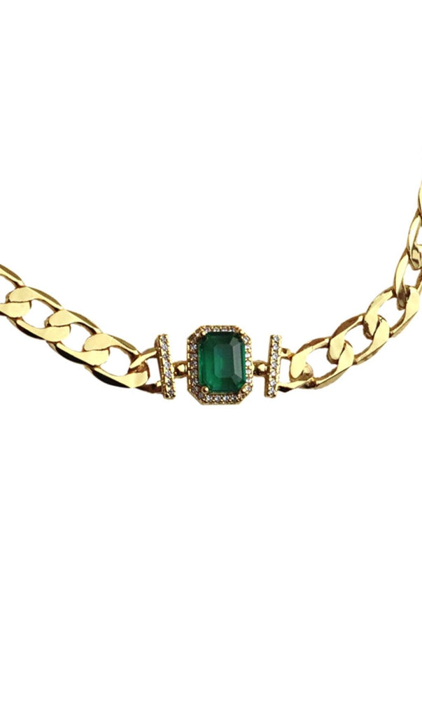 18K GOLD EMERALD CRYSTAL CHAIN NECKLACE-Earrings-Oh CICI SHOP