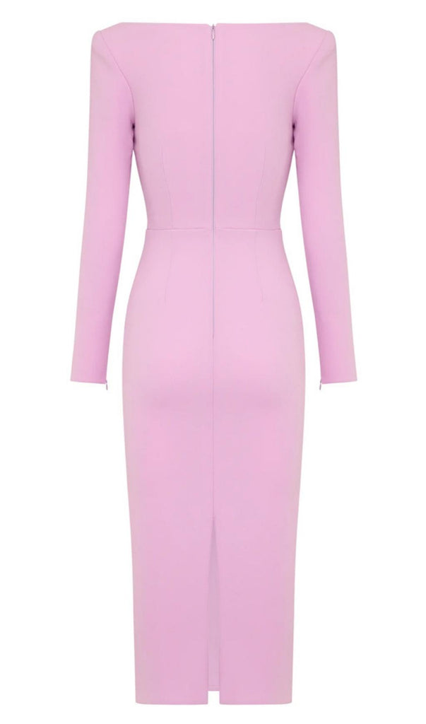 CUT OUT LONG SLEEVE MIDI DRESS IN PINK-Dresses-Oh CICI SHOP