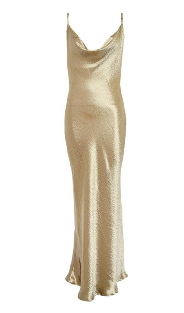 Gold Satin Loose Slip Sleeveless Backless Maxi Dress-New Arrivals-Oh CICI SHOP