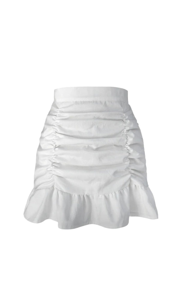 WHITE RUFFLE PLEATED MINI SKIRT-Skirts-Oh CICI SHOP