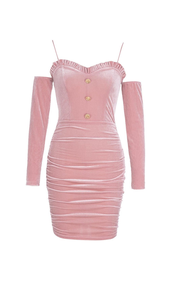 PINK LONG SLEEVE VELVET MINI DRESS-Oh CICI SHOP