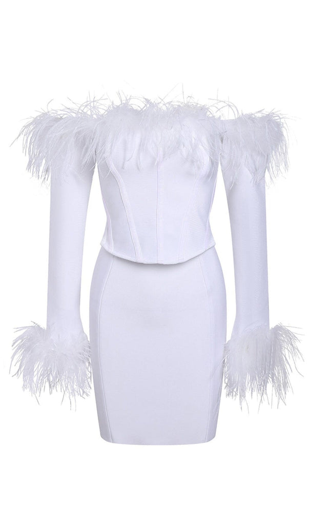 FEATHER CORSET MINI DRESS IN WHITE-Oh CICI SHOP