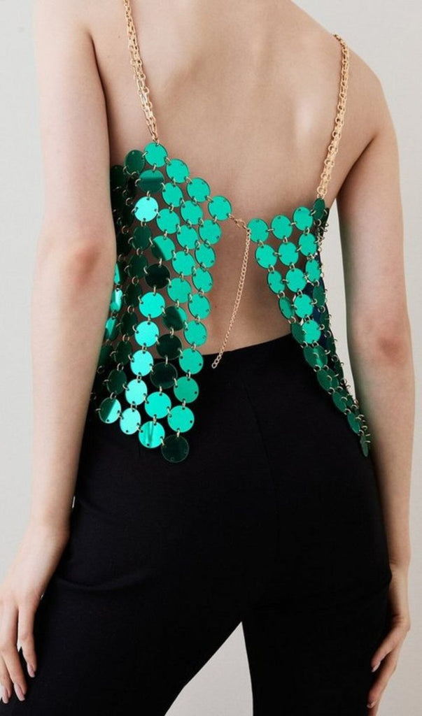 MIRRORED DISC CROP TOP IN GREEN styleofcb 