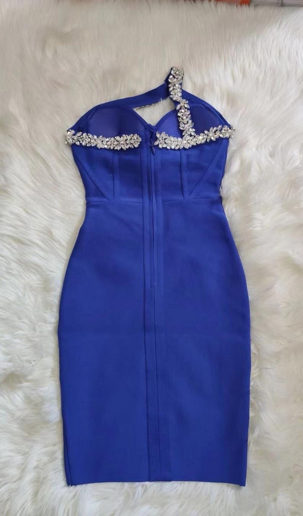 BLUE CRYSTAL COCKTAIL MINI DRESS-Dresses-Oh CICI SHOP