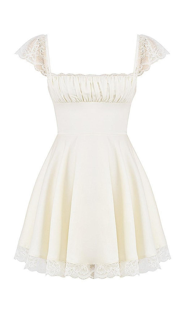 SATIN LACE MINI DRESS IN WHITE-Dresses-Oh CICI SHOP