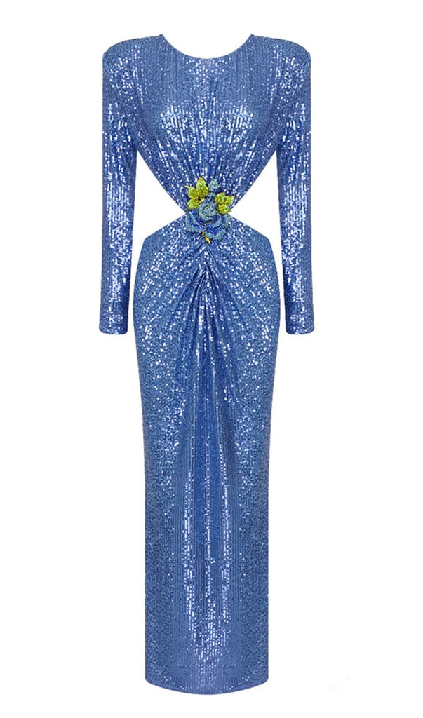 SEQUIN CUTOUT BACKLESS MAXI DRESS IN BLUE-DREESES-Oh CICI SHOP