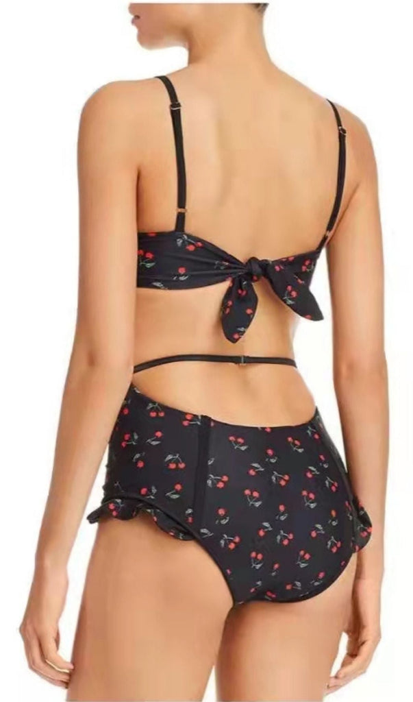CHERRY PLUNGE SWIMSUIT - BLACK-Swimsuits-Oh CICI SHOP