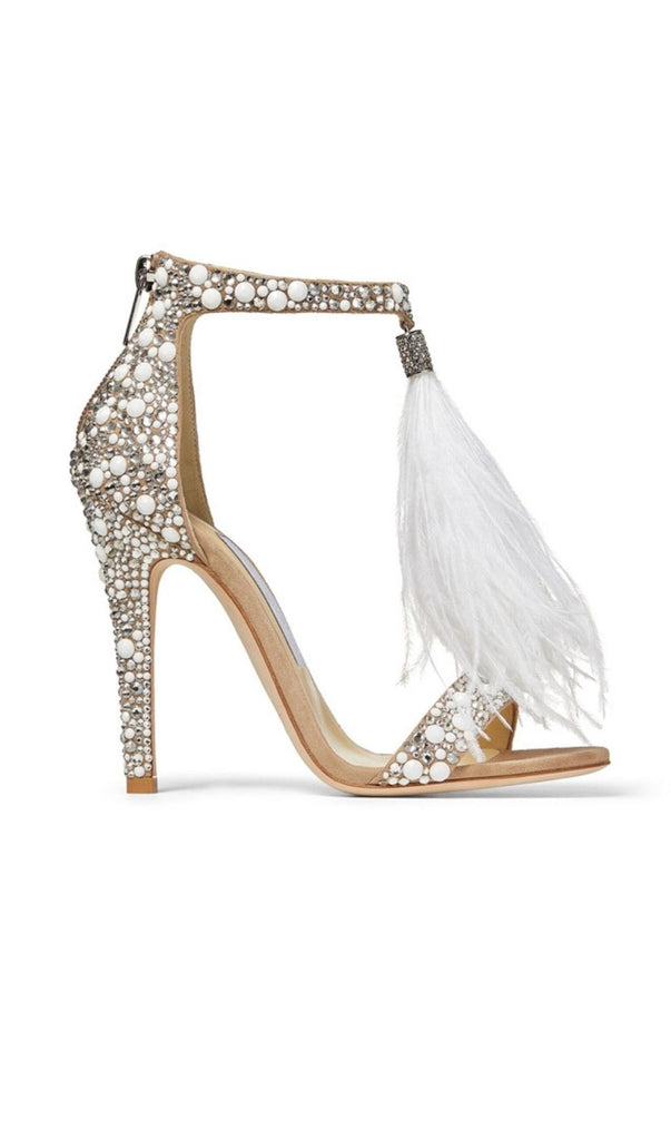 FEATHER PEARL STILETTO HIGH HEELS-Shoes-Oh CICI SHOP