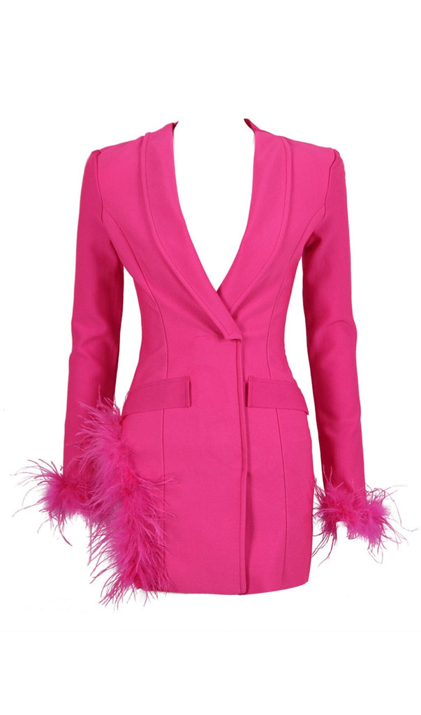 FEATHER JACKET DRESS IN HYPER PINK-Oh CICI SHOP