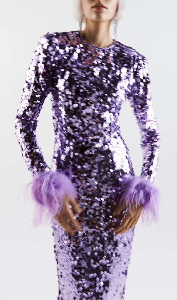 SEQUIN PATCHWORK PLUSH CUFF DRESS IN PURPLE-Oh CICI SHOP