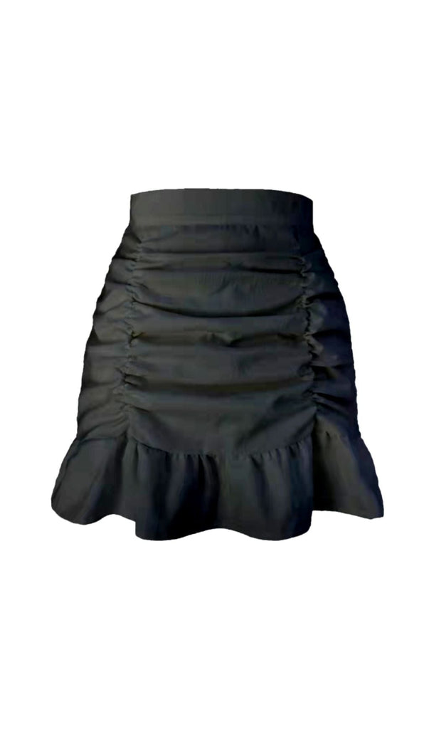 BLACK RUFFLE PLEATED MINI SKIRT-Skirts-Oh CICI SHOP