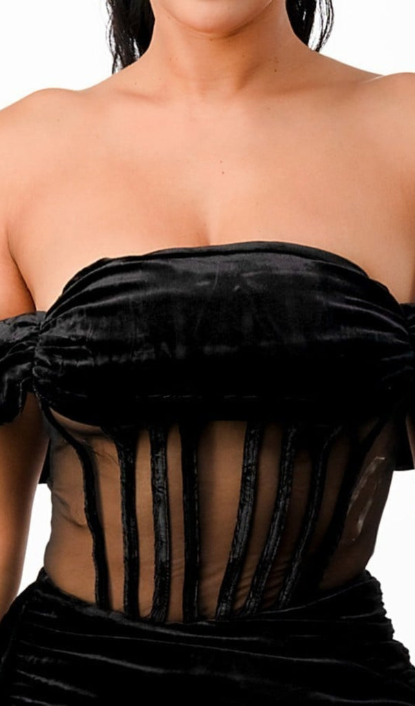ELASA VELVET CORSET MINI DRESS - BLACK-Dresses-Oh CICI SHOP