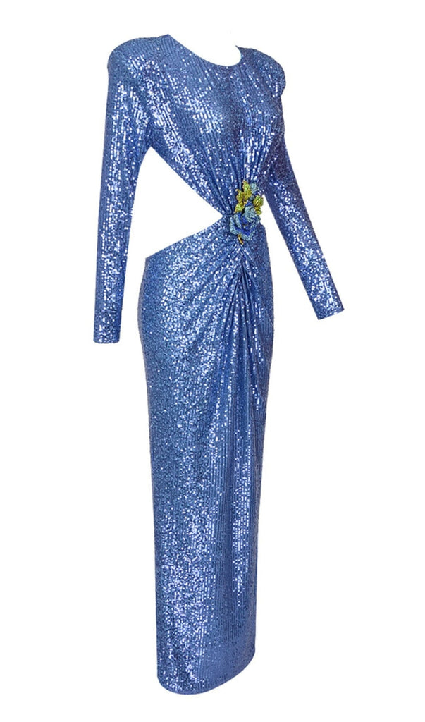 SEQUIN CUTOUT BACKLESS MAXI DRESS IN BLUE-DREESES-Oh CICI SHOP