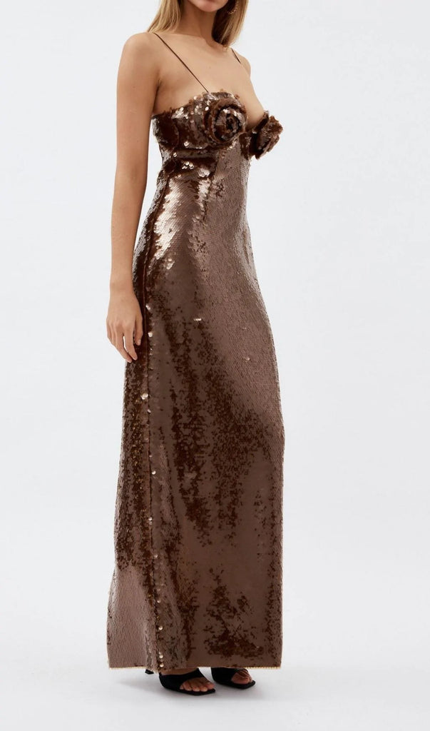 SEQUIN MAXI DRESS IN BROWN-Dresses-Oh CICI SHOP