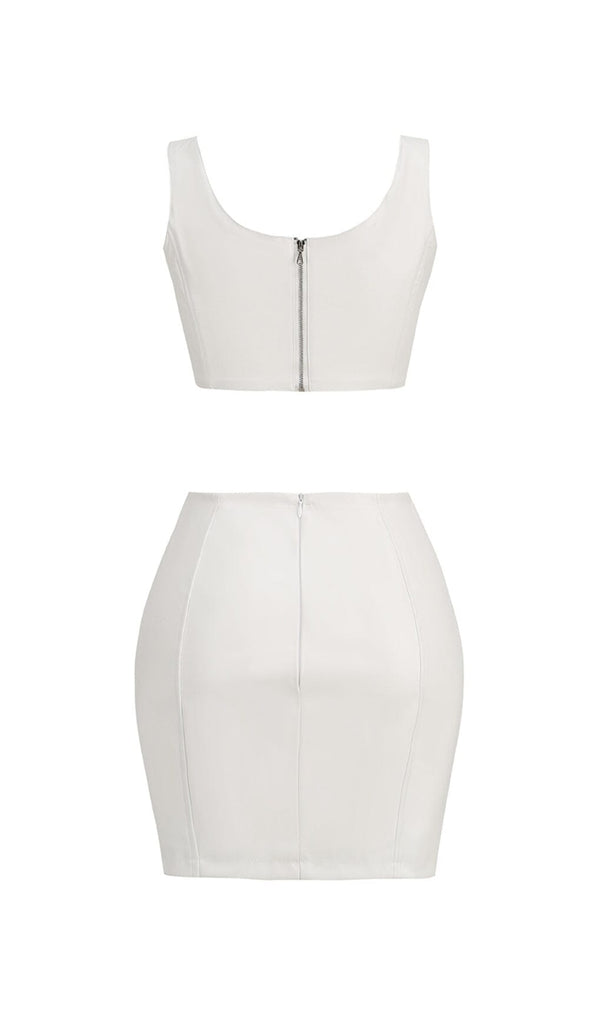 LEATHER BUTTON TWO PIECES SUIT IN WHITE-Oh CICI SHOP
