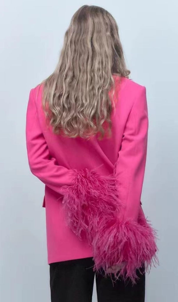 FEATHER JACKET SUIT IN HOT PINK-jacket-Oh CICI SHOP