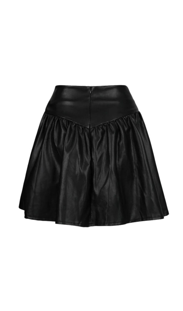 BLACK STITCHING LEATHER MINI SKIRT-Skirts-Oh CICI SHOP