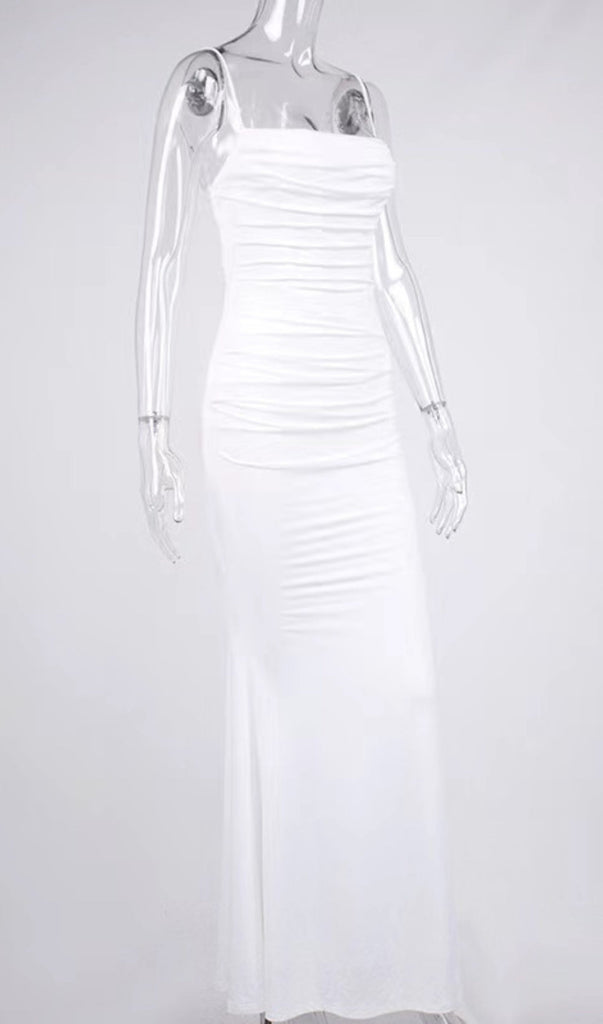 WHITE DRAPED CORSET MAXI DRESS-Dresses-Oh CICI SHOP