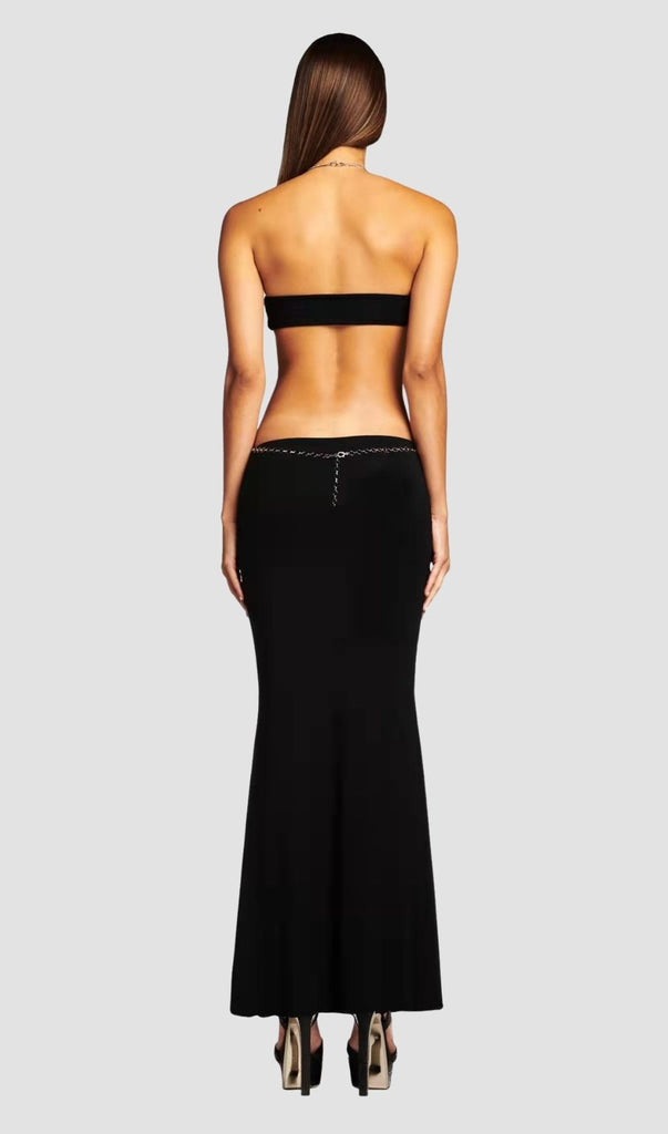 BLACK CHAIN STRAPLESS MAXI DRESS-Dresses-Oh CICI SHOP