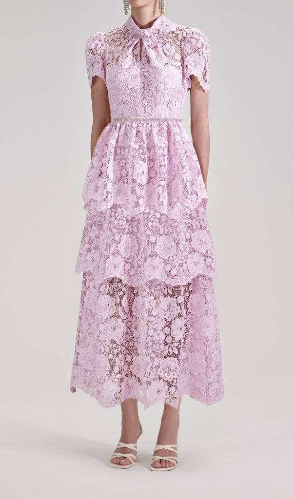 CORD LACE TIERED MIDI DRESS IN PINK DRESS oh cici 