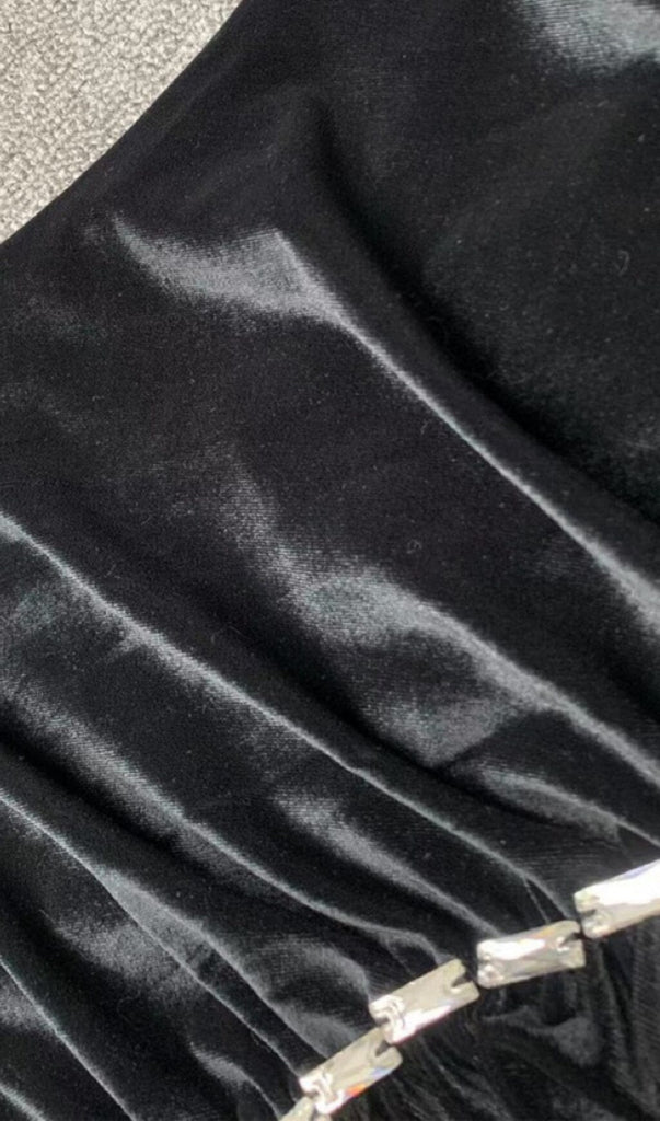 VELVET DIAMOND ONE SHOULDER SPLIT MAXI DRESS IN BLACK-Oh CICI SHOP