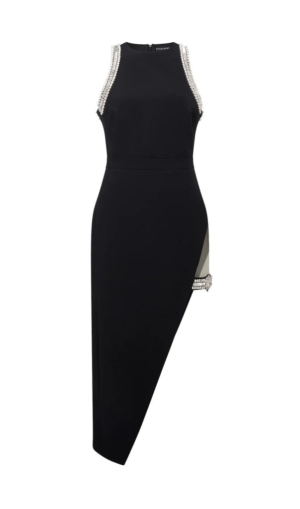 CRYSTAL SPLIT MIDI DRESS IN BLACK DRESS OH CICI 