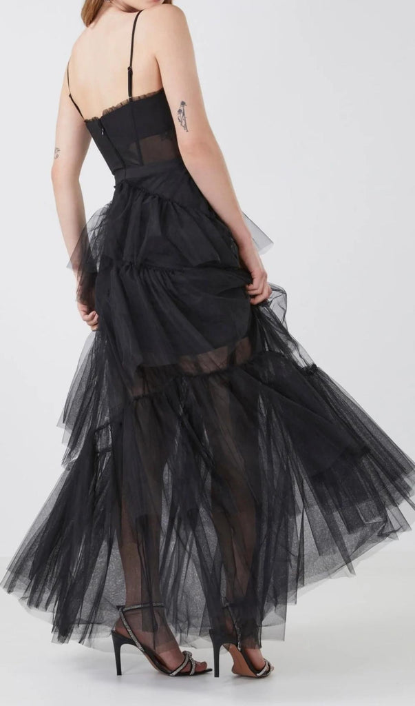 TIERED RUFFLE TULLE EVENING MAXI DRESS-Dresses-Oh CICI SHOP