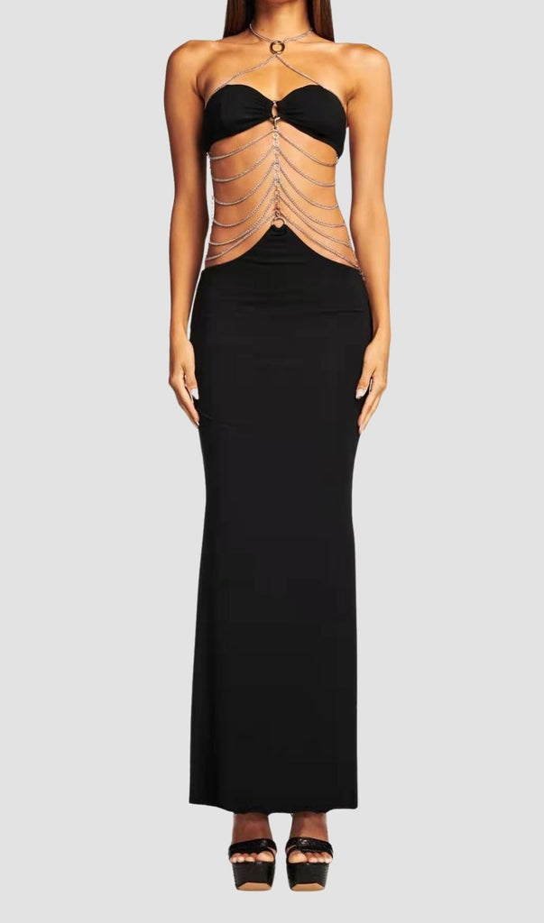 BLACK CHAIN STRAPLESS MAXI DRESS-Dresses-Oh CICI SHOP