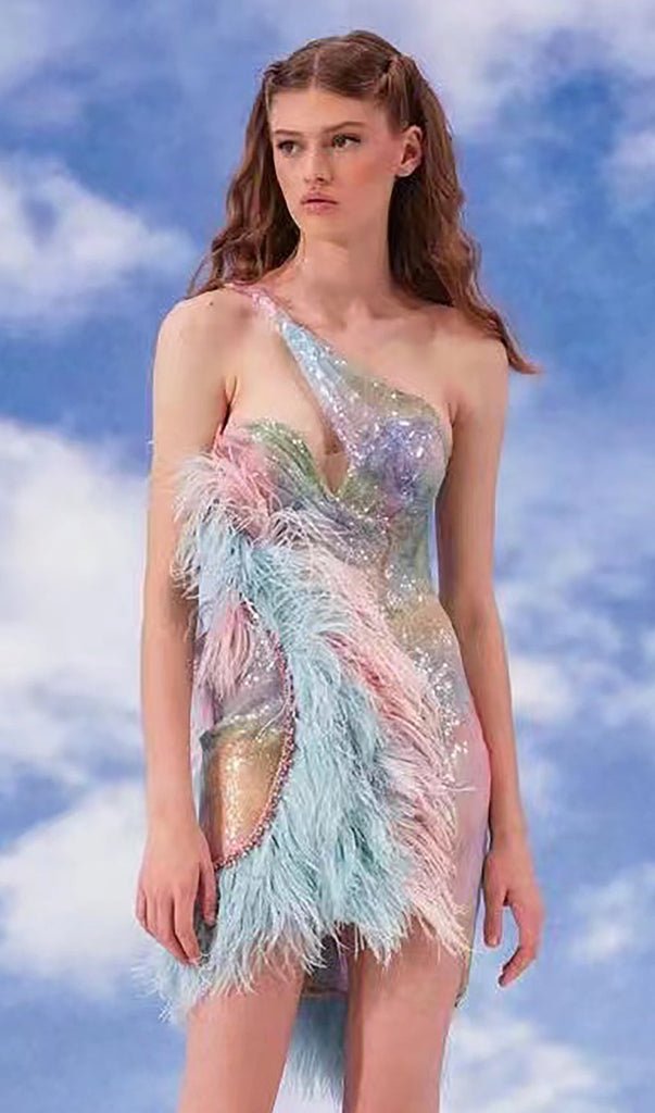 Feather Sequin Mini Dress-Oh CICI SHOP