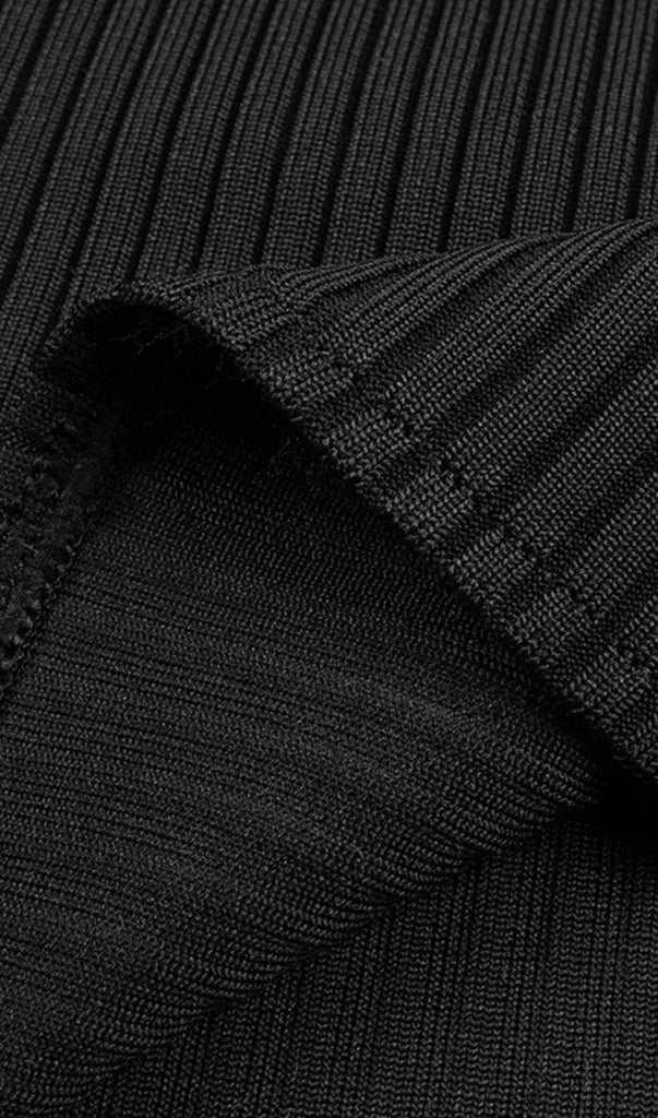 BLACK O NECK LONG SLEEVE BANDAGE MINI DRESS-Dresses-Oh CICI SHOP