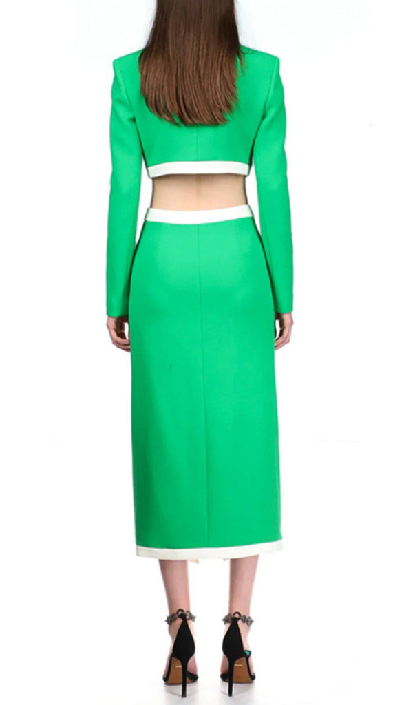 BANDAGE TWO-PIECE PATCHWORK MAXI DRESS IN GREEN-Dresses-Oh CICI SHOP