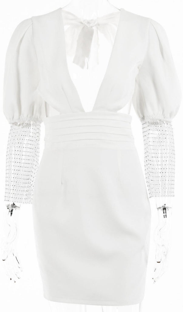 PLUNGE MINI DRESS IN WHITE-Dresses-Oh CICI SHOP