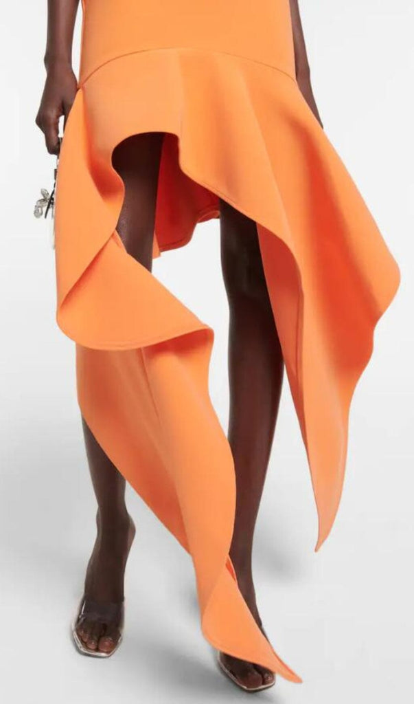 RUFFLED ASYMMETRIC HIGH-LOW DRESS IN ORANGE DRESS OH CICI 