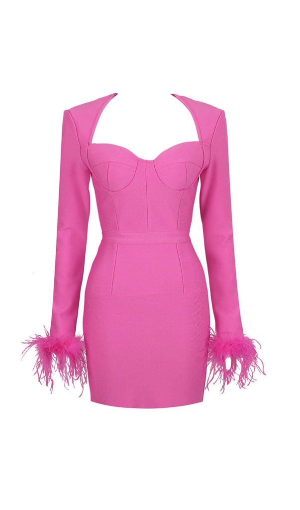 STRETCH LONG SLEEVES MINI DRESS IN HYPER PINK-Oh CICI SHOP