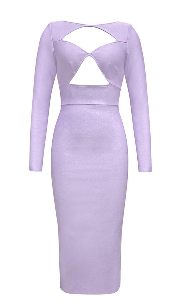 LONG SLEEVES CUT OUT MIDI DRESS IN PURPLE-Dresses-Oh CICI SHOP