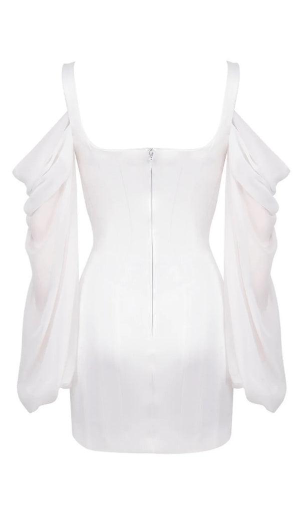 WHITE CORSET DRESS WITH BLOUSON SLEEVES-Dresses-Oh CICI SHOP