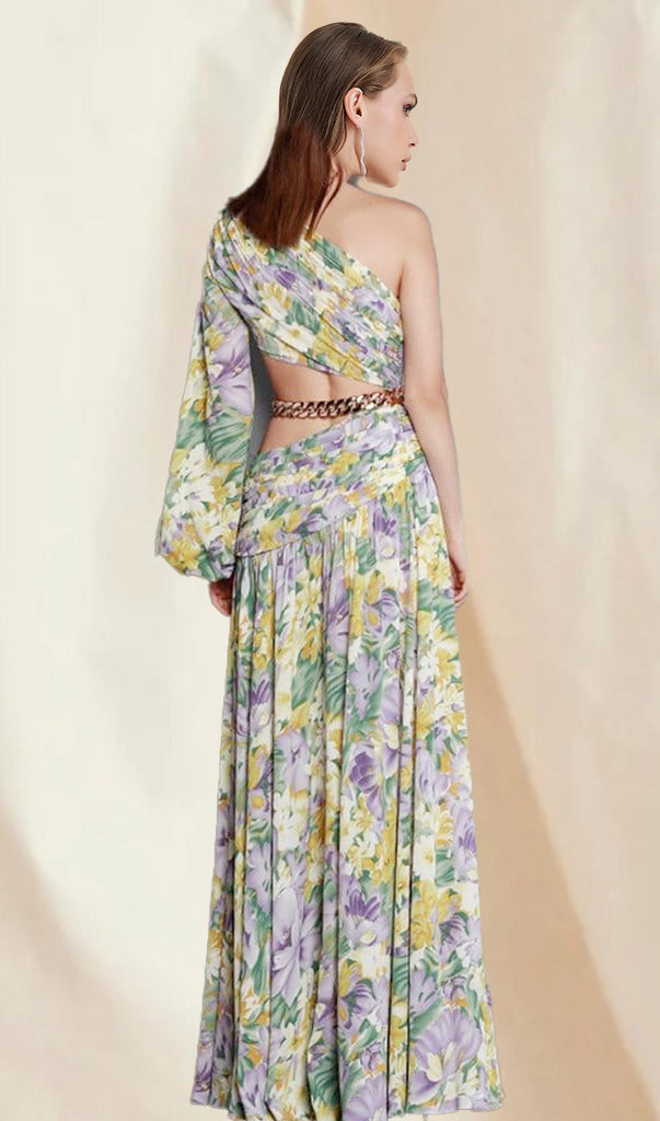 FLORAL PRINT LONG SLEEVE MAXI DRESS-Dresses-Oh CICI SHOP