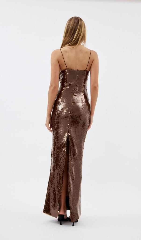 SEQUIN MAXI DRESS IN BROWN-Dresses-Oh CICI SHOP